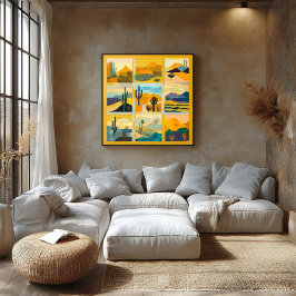 Geel ingelijste Desert Art Grid – Levendige geomet Perfect Poster