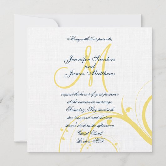 Geel Initiaal, uitnodiging voor blauwe zweepse bru (Achterkant)