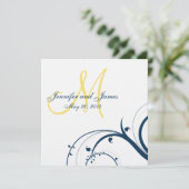 Geel Initiaal, uitnodiging voor blauwe zweepse bru (Staand voorkant)