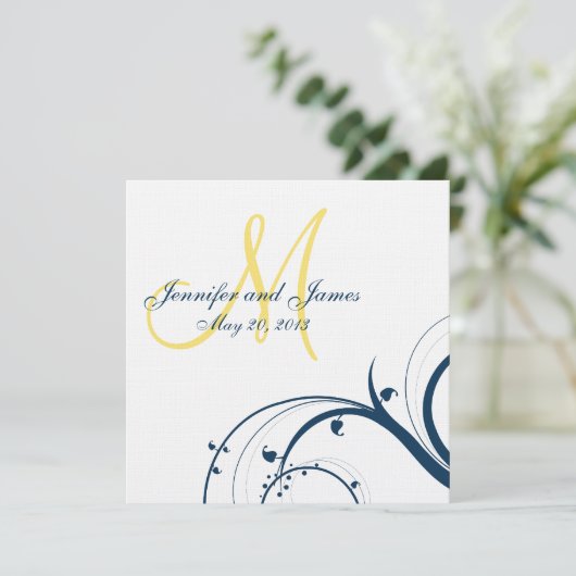 Geel Initiaal, uitnodiging voor blauwe zweepse bru (Staand voorkant)