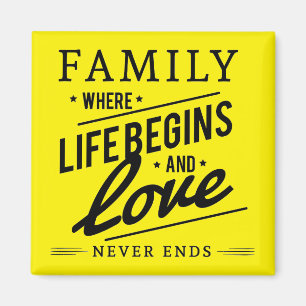 Geel Inspirerend Typografie Family Quote Magneet
