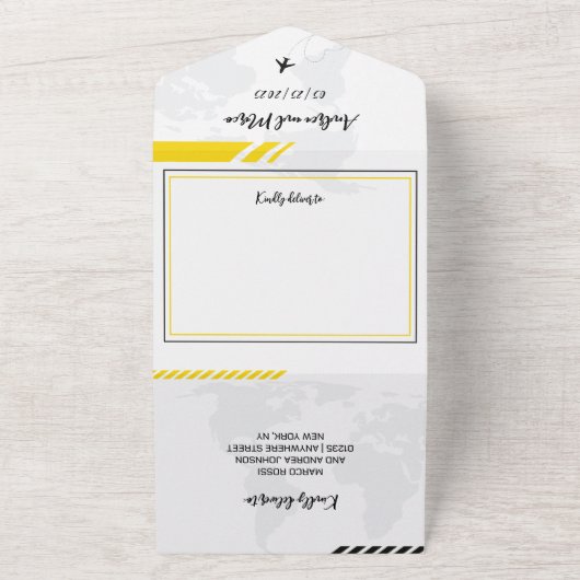 Geel instapkaart All-in-One trouwuitnodiging All In One Uitnodiging (Buitenkant)