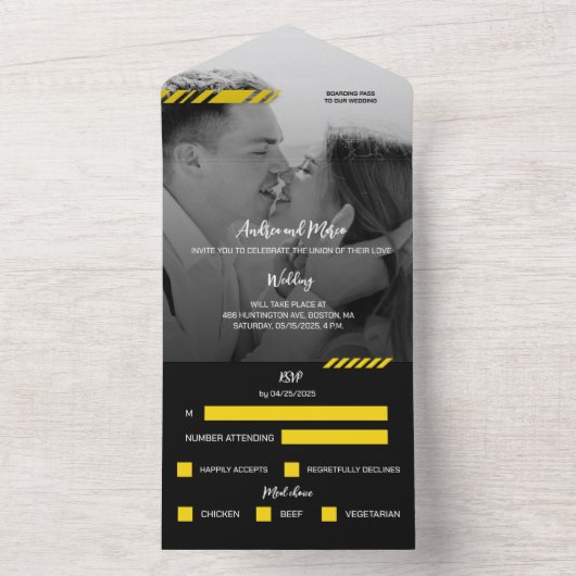 Geel instapkaart All-in-One trouwuitnodiging All In One Uitnodiging (Binnen)