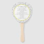 Geel Iris en Grijs Damast Trouwprogramma Handwaaier (Achterkant)