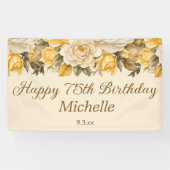Geel Ivoor Cream Floral Happy 75th Birthday Spandoek (Horizontaal)