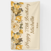 Geel Ivoor Cream Floral Happy 75th Birthday Spandoek (Verticaal)