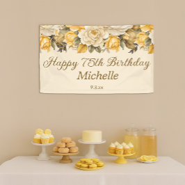Geel Ivoor Cream Floral Happy 75th Birthday Spandoek