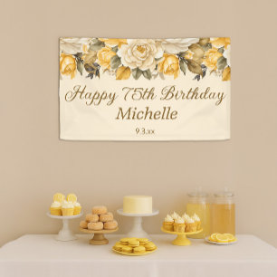 Geel Ivoor Cream Floral Happy 75th Birthday Spandoek
