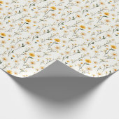 Geel & Ivoor Wildflowers op wit Cadeaupapier (Hoek)