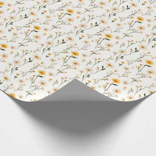 Geel & Ivoor Wildflowers op wit Cadeaupapier (Hoek)