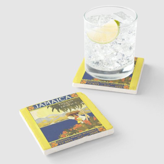 Geel Jamaica-Poster Stenen Onderzetter (Zijkant)