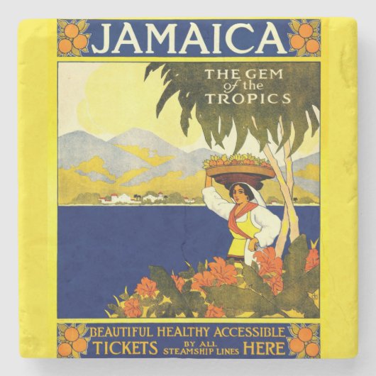 Geel Jamaica-Poster Stenen Onderzetter (Voorkant)