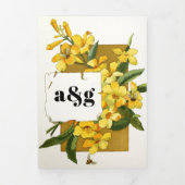 geel jasmijn en initialen bloemenbruiloft drieluik uitnodiging (Cover)