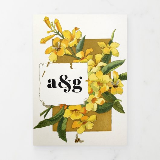 geel jasmijn en initialen bloemenbruiloft drieluik uitnodiging (Cover)
