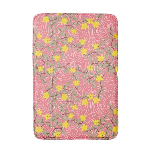 Geel Jasmijnbloem op koraalroze Badmat (Voorkant Verticaal)