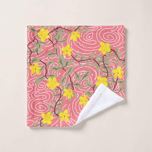 Geel Jasmijnventiel op koraalroze Bad Handdoek (Wasdoekje)