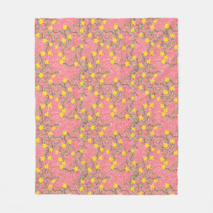 Geel Jasmijnventiel op koraalroze Fleece Deken