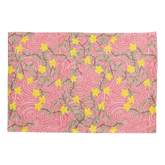 Geel Jasmijnventiel op koraalroze Kussensloop (Achterkant-Links)