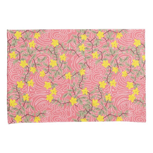 Geel Jasmijnventiel op koraalroze Kussensloop (Voorkant-Rechts)