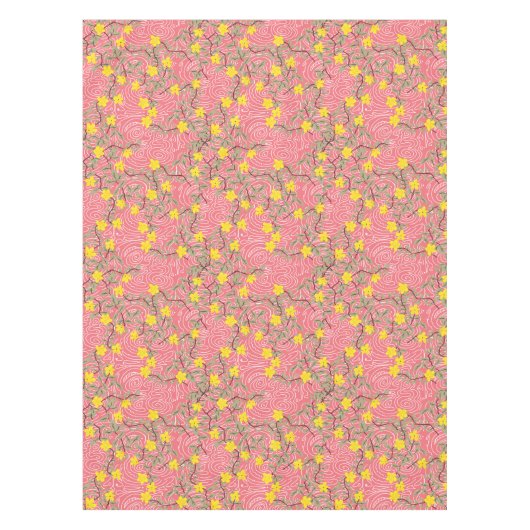 Geel Jasmijnventiel op koraalroze Tafelkleed (Voorkant)