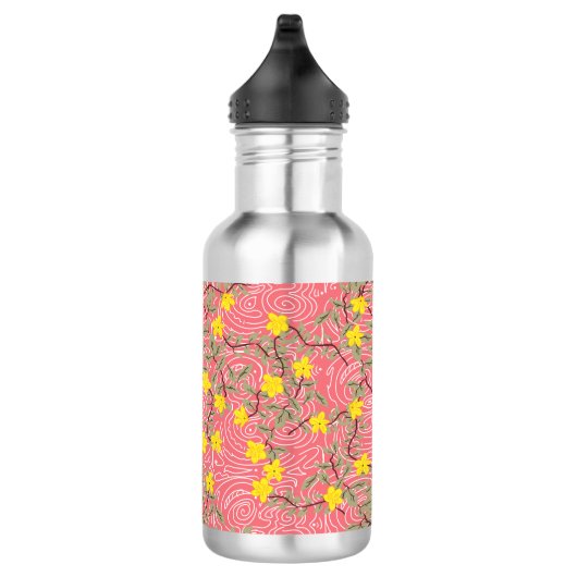 Geel Jasmijnventiel op koraalroze Waterfles (Rechts)