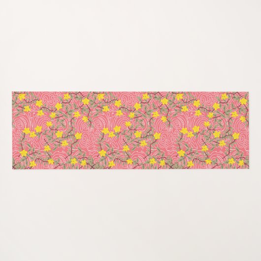 Geel Jasmijnventiel op koraalroze Yogamat (Achterkant (horizontaal))