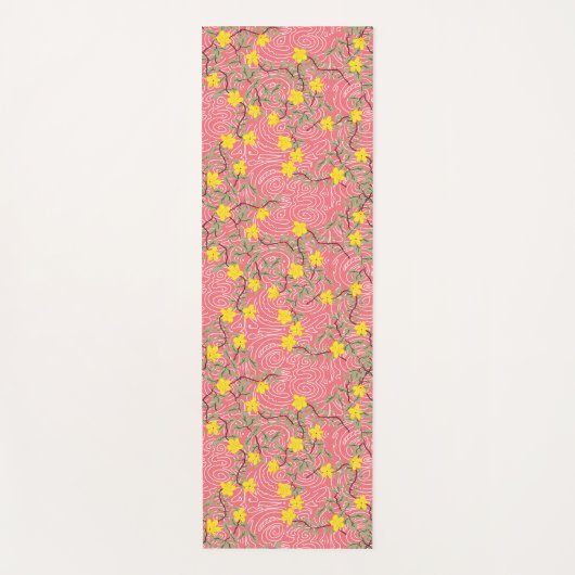 Geel Jasmijnventiel op koraalroze Yogamat (Voorkant)