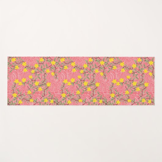 Geel Jasmijnventiel op koraalroze Yogamat (Voorkant (horizontaal))