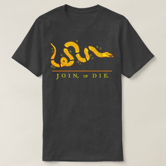 Geel Join or Die T-shirt (Design voorkant)
