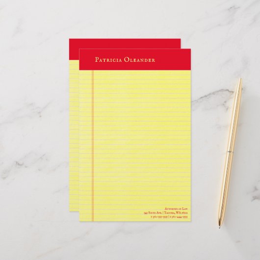 Geel Juridisch Pad Stijl Perzik Top Stationery Briefpapier (Voorkant / Achterkant in situ)