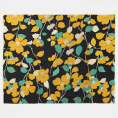 GEEL KAMELLIAS, WITTE GROENE LEIDT ZWARTE VRIJ FLEECE DEKEN (Voorkant (Horizontaal))