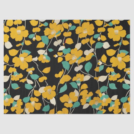 GEEL KAMELLIAS, WITTE GROENE LEIDT ZWARTE VRIJ TISSUEPAPIER (Voorkant)