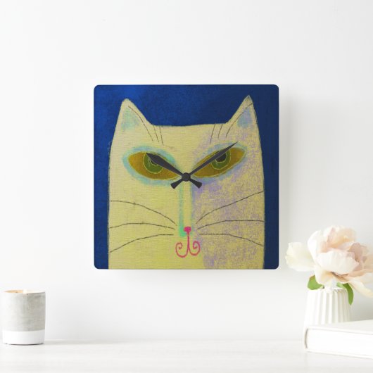 Geel kat Abstracte art  Vierkante Klok (Huis)
