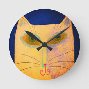 Geel kat abstracte kunst ronde klok