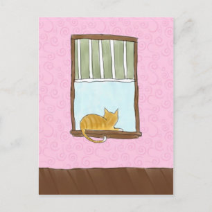 Geel Kat in een Briefkaart van het Venster