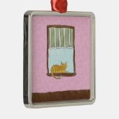 Geel Kat in een Windows-versiering Metalen Ornament (Rechts)