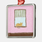 Geel Kat in een Windows-versiering Metalen Ornament (Links)