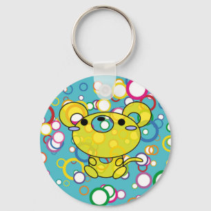 Geel Kat op Sleutelhanger met gekleurde cirkels