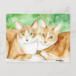 Geel kat zussen Origineel KunstBriefkaart Briefkaart