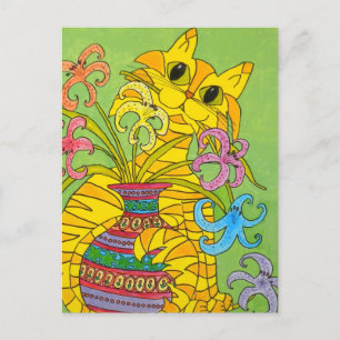 Geel katje met luiers briefkaart