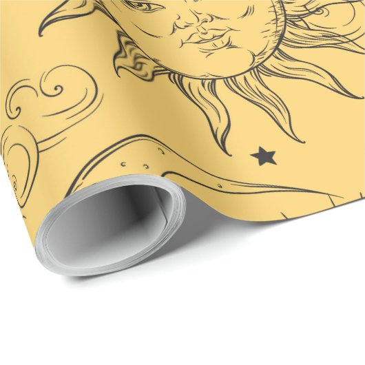 Geel -Kelesal Sun Moon Stars Cadeaupapier (Rol Hoek)