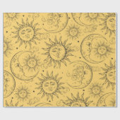 Geel -Kelesal Sun Moon Stars Cadeaupapier (Vlak)
