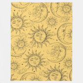 Geel -Kelesal Sun Moon Stars Fleece Deken (Voorkant)