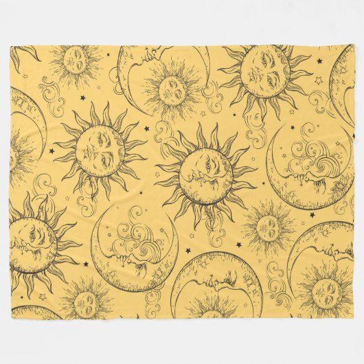 Geel -Kelesal Sun Moon Stars Fleece Deken (Voorkant (Horizontaal))