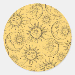 Geel -Kelesal Sun Moon Stars Ronde Sticker