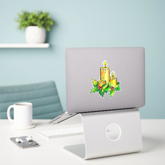 Geel Kerst sticker (Laptop op bureau)