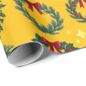 Geel kerstfeest cadeaupapier (Rol Hoek)