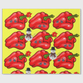 Geel kerstpapier met rode piepers cadeaupapier (Vlak)