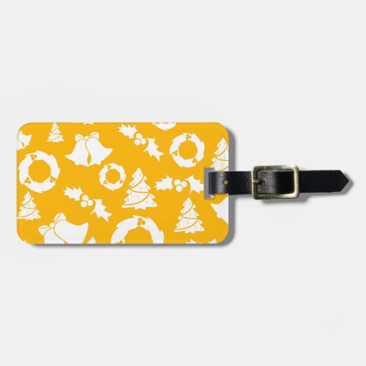 Geel kerstpatroon bagagelabel (Voorkant horizontaal)