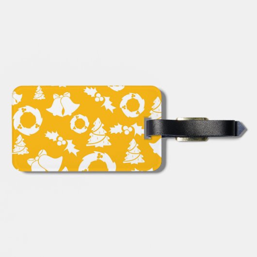 Geel kerstpatroon bagagelabel (Achterkant horizontaal)